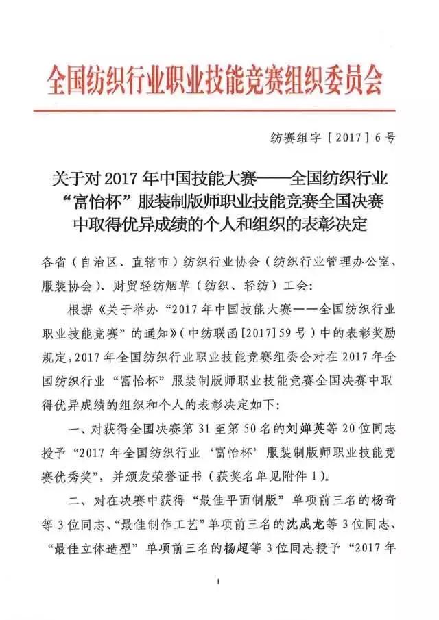 全國紡織行業“富怡杯”服裝制版師職業技能競賽獲獎名單揭曉!