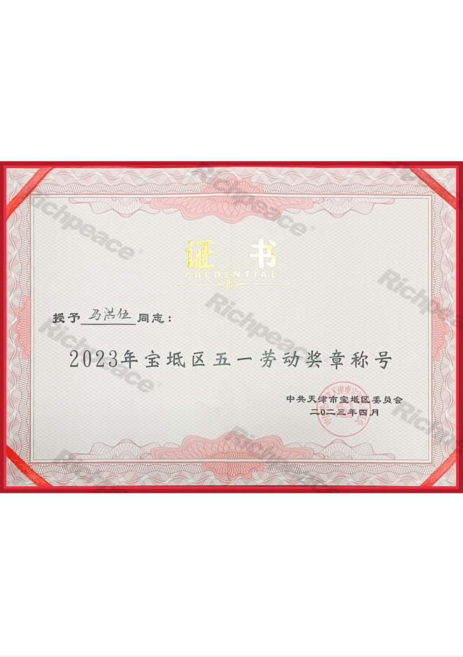 寶坻區五一勞動獎章稱號——馬洪伍